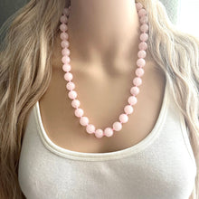 Load image into Gallery viewer, Gemstone Rose Quartz Chunky Statement Necklace, Blush Pink gemstone necklace, silver gem jewelry beaded agate glass bead crystals