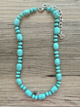 Load image into Gallery viewer, Aqua Jade Beaded 1 strand Statement Necklace, Chunky Bib Single turquoise stone jewelry, gemstone layering light blue green