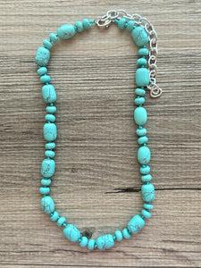 Aqua Jade Beaded 1 strand Statement Necklace, Chunky Bib Single turquoise stone jewelry, gemstone layering light blue green