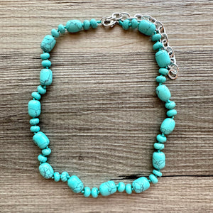 Aqua Jade Beaded 1 strand Statement Necklace, Chunky Bib Single turquoise stone jewelry, gemstone layering light blue green