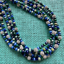 Load image into Gallery viewer, Constellation Hunter Ombré Chunky Statement Necklace, multi Strand Beaded Jewelry, dark blue &amp; green jewelry, 5 strand chunky bib silver