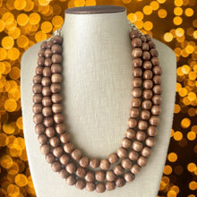 Load image into Gallery viewer, 3 Strand Wood Beaded Necklace, brown Jewelry Chunky statement necklace, big beaded necklace jewelry, natural smooth wood earrings