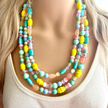 Load image into Gallery viewer, Piccadilly Circus Multi-Color Rainbow Necklace, pastel Chunky Statement Necklace Happy Bright Summer Jewelry, big beaded mint geometric