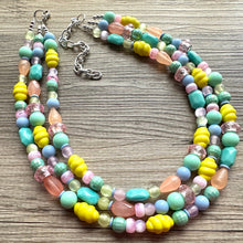 Load image into Gallery viewer, Piccadilly Circus Multi-Color Rainbow Necklace, pastel Chunky Statement Necklace Happy Bright Summer Jewelry, big beaded mint geometric