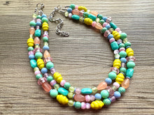 Load image into Gallery viewer, Piccadilly Circus Multi-Color Rainbow Necklace, pastel Chunky Statement Necklace Happy Bright Summer Jewelry, big beaded mint geometric