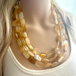 Champagne 3 strand statement Necklace, Brown Beaded Necklace, summer gold jewelry, tan bubble necklace neutral resin cream