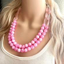 Load image into Gallery viewer, Shades of Pink &amp; Gold Double Layer statement necklace with tan accents, Chunky Jewelry Wedding bridesmaid painted beads jewelry