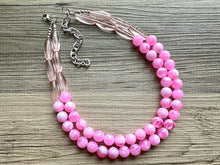 Load image into Gallery viewer, Shades of Pink &amp; Gold Double Layer statement necklace with tan accents, Chunky Jewelry Wedding bridesmaid painted beads jewelry