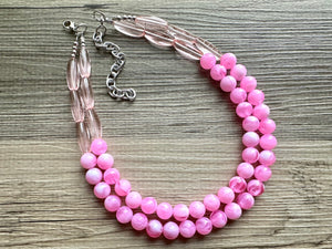 Shades of Pink & Gold Double Layer statement necklace with tan accents, Chunky Jewelry Wedding bridesmaid painted beads jewelry