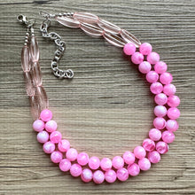 Load image into Gallery viewer, Shades of Pink &amp; Gold Double Layer statement necklace with tan accents, Chunky Jewelry Wedding bridesmaid painted beads jewelry