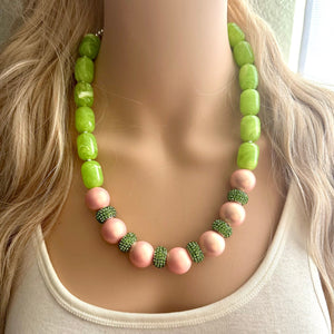 Pink & Green Color Block Ombré Chunky Statement Necklace, Big beaded jewelry, Single Strand Statement Necklace, mint blush baby pink jewelry