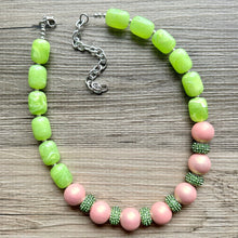 Load image into Gallery viewer, Pink &amp; Green Color Block Ombré Chunky Statement Necklace, Big beaded jewelry, Single Strand Statement Necklace, mint blush baby pink jewelry