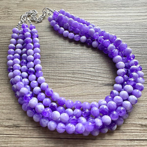 Purple Swirl Statement Necklace, Big Beaded necklace, chunky beaded necklace wedding, lavender jewelry, 5 strand white striped jewelry