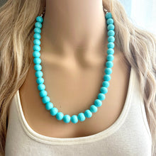 Load image into Gallery viewer, Robin&#39;s Egg Blue single strand necklace, glass bubblegum ball beaded jewelry, light blue aqua string of beads, baby blue statement