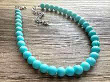 Load image into Gallery viewer, Robin&#39;s Egg Blue single strand necklace, glass bubblegum ball beaded jewelry, light blue aqua string of beads, baby blue statement