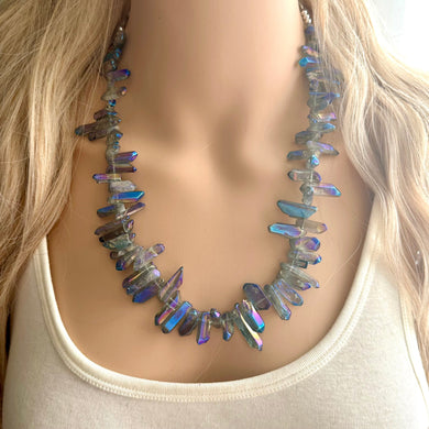 Bluish Purple Spiky statement necklace, glass chunky jewelry, single strand jewelry, dark blue royal gray necklace, spike geometric