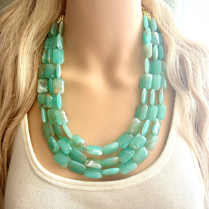 Seafoam Green Statement Necklace Set, Green jewelry mint green bib chunky necklace, light green necklace, creamy green beaded jewelry