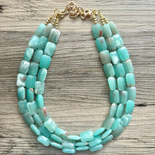 Load image into Gallery viewer, Seafoam Green Statement Necklace Set, Green jewelry mint green bib chunky necklace, light green necklace, creamy green beaded jewelry