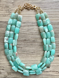 Seafoam Green Statement Necklace Set, Green jewelry mint green bib chunky necklace, light green necklace, creamy green beaded jewelry