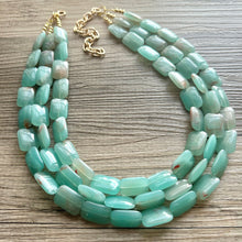 Load image into Gallery viewer, Seafoam Green Statement Necklace Set, Green jewelry mint green bib chunky necklace, light green necklace, creamy green beaded jewelry