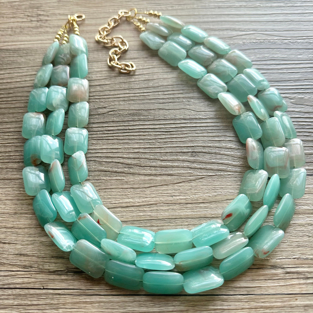 Seafoam Green Statement Necklace Set, Green jewelry mint green bib chunky necklace, light green necklace, creamy green beaded jewelry