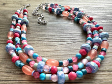 Load image into Gallery viewer, Cotton Candy Confetti Necklace, Pink &amp; blue Baby Gender Reveal Party Present, blush pink baby blue chunky beaded necklace periwinkle coral