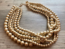 Load image into Gallery viewer, Three Strand Gold chunky statement necklace, big beaded jewelry, gifts for women, bib jewelry Multi-Strand necklace, gold beaded necklace