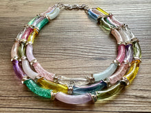 Load image into Gallery viewer, Rock Candy Rainbow Chunky Statement Necklace, resin necklace, pink blue gemstone necklace, colorful jewelry, beaded necklace metallic