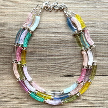 Load image into Gallery viewer, Rock Candy Rainbow Chunky Statement Necklace, resin necklace, pink blue gemstone necklace, colorful jewelry, beaded necklace metallic