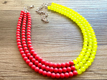 Load image into Gallery viewer, Raspberry Lemonade chunky necklace, pink beaded jewelry, resin beaded hot pink necklace, lemon bib statement magenta blush yellow