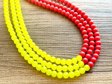 Load image into Gallery viewer, Raspberry Lemonade chunky necklace, pink beaded jewelry, resin beaded hot pink necklace, lemon bib statement magenta blush yellow