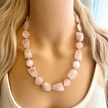 Load image into Gallery viewer, Vintage Rose Quartz Necklace, single Strand Statement Jewelry, rhinestone necklace, layering bridesmaid, everyday crystal jewelry gold