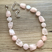 Load image into Gallery viewer, Vintage Rose Quartz Necklace, single Strand Statement Jewelry, rhinestone necklace, layering bridesmaid, everyday crystal jewelry gold