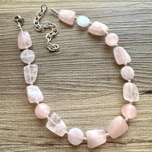 Vintage Rose Quartz Necklace, single Strand Statement Jewelry, rhinestone necklace, layering bridesmaid, everyday crystal jewelry gold