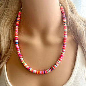 Rainbow Row Heishi Beaded Necklace, Colorful Jewelry, Chunky statement necklace, beaded necklace, color block necklace pride