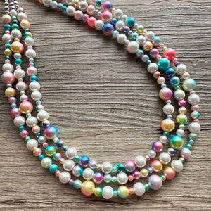 Cotton Candy Clouds Necklace, Chunky Statement Jewelry, Bib Necklace Pearl Necklace colorful Bubble Beaded Jewelry, white wedding ombre