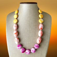 Load image into Gallery viewer, Heat Wave Swirl Neon Necklace, hot pink orange yellow white jewelry, single strand beaded necklace