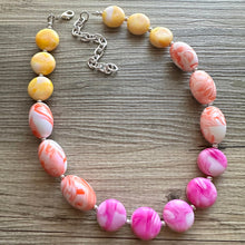 Load image into Gallery viewer, Heat Wave Swirl Neon Necklace, hot pink orange yellow white jewelry, single strand beaded necklace