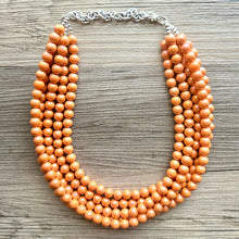 Load image into Gallery viewer, Chunky Multi 5 Strand Statement Necklace, orange peel beaded jewelry, shiny orange jewelry, chunky bib metallic ball beads