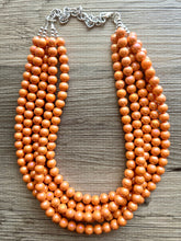 Load image into Gallery viewer, Chunky Multi 5 Strand Statement Necklace, orange peel beaded jewelry, shiny orange jewelry, chunky bib metallic ball beads