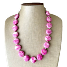 Load image into Gallery viewer, Perfect Pink Swirls Statement Necklace Jewelry, Chunky Jewelry Big Beaded Single Strand Necklace, tie dye magenta white geometric Necklace