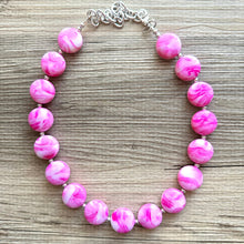 Load image into Gallery viewer, Perfect Pink Swirls Statement Necklace Jewelry, Chunky Jewelry Big Beaded Single Strand Necklace, tie dye magenta white geometric Necklace