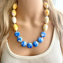 Load image into Gallery viewer, Yellow &amp; Blue Single Strand Big Beaded Statement Necklace, yellow Jewelry, Royal blue beaded necklace, yellow bridesmaid necklace jewelry