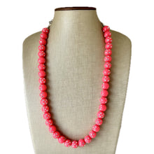 Load image into Gallery viewer, Neon Pink Long Statement Necklace, Chunky Jewelry Big Beaded jewelry, Single Strand Necklace, hot pink jewelry, rhinestone necklace silver