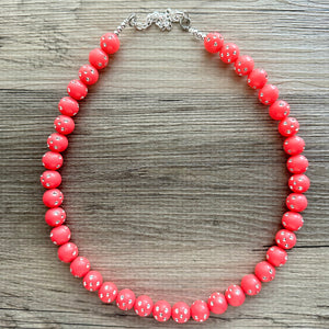 Neon Pink Long Statement Necklace, Chunky Jewelry Big Beaded jewelry, Single Strand Necklace, hot pink jewelry, rhinestone necklace silver