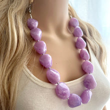 Load image into Gallery viewer, Long Purple Lavender Chunky Statement Necklace, Big beaded jewelry, single Strand Statement Necklace, Bib bridesmaid wedding, lilac