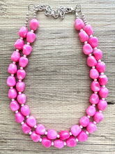 Load image into Gallery viewer, Pink Palms Statement jewelry, Chunky Beaded Necklace, blush Jewelry, Spring Jewelry Necklace, dark pink Necklace, double strand jelly bean