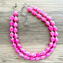 Load image into Gallery viewer, Pink Palms Statement jewelry, Chunky Beaded Necklace, blush Jewelry, Spring Jewelry Necklace, dark pink Necklace, double strand jelly bean