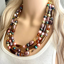 Load image into Gallery viewer, Fall Coffee chunky necklace, brown beaded jewelry, resin beaded Mocha necklace, brown beaded necklace, cinnamon necklace tan champagne pink