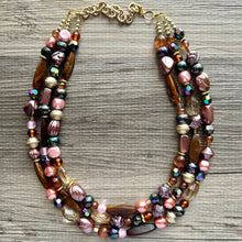 Load image into Gallery viewer, Fall Coffee chunky necklace, brown beaded jewelry, resin beaded Mocha necklace, brown beaded necklace, cinnamon necklace tan champagne pink